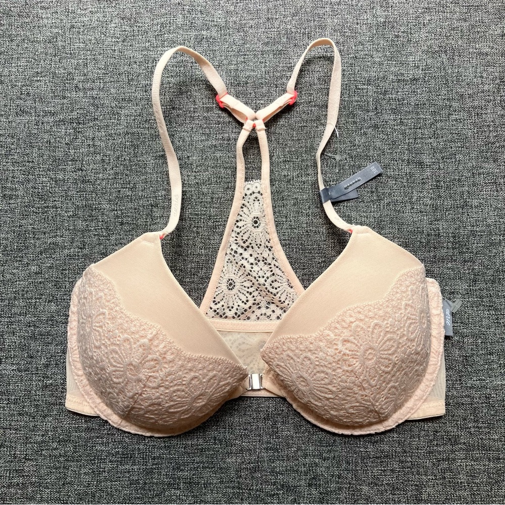 NEW Aerie Hannah Front Close Racerback Floral Lace Bra Underwire Neutral 30D